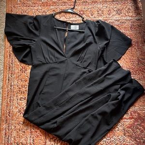 ASOS Black tea jumpsuit with m empire seam & flutter sleeve